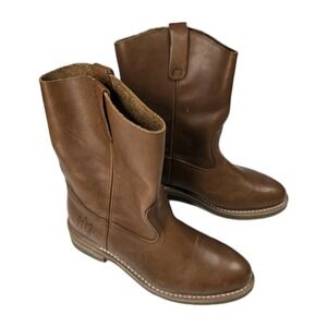 Rhino Men's Sz 9 US Brown Leather Slip On Cowboy Work Boots Western Cowboy